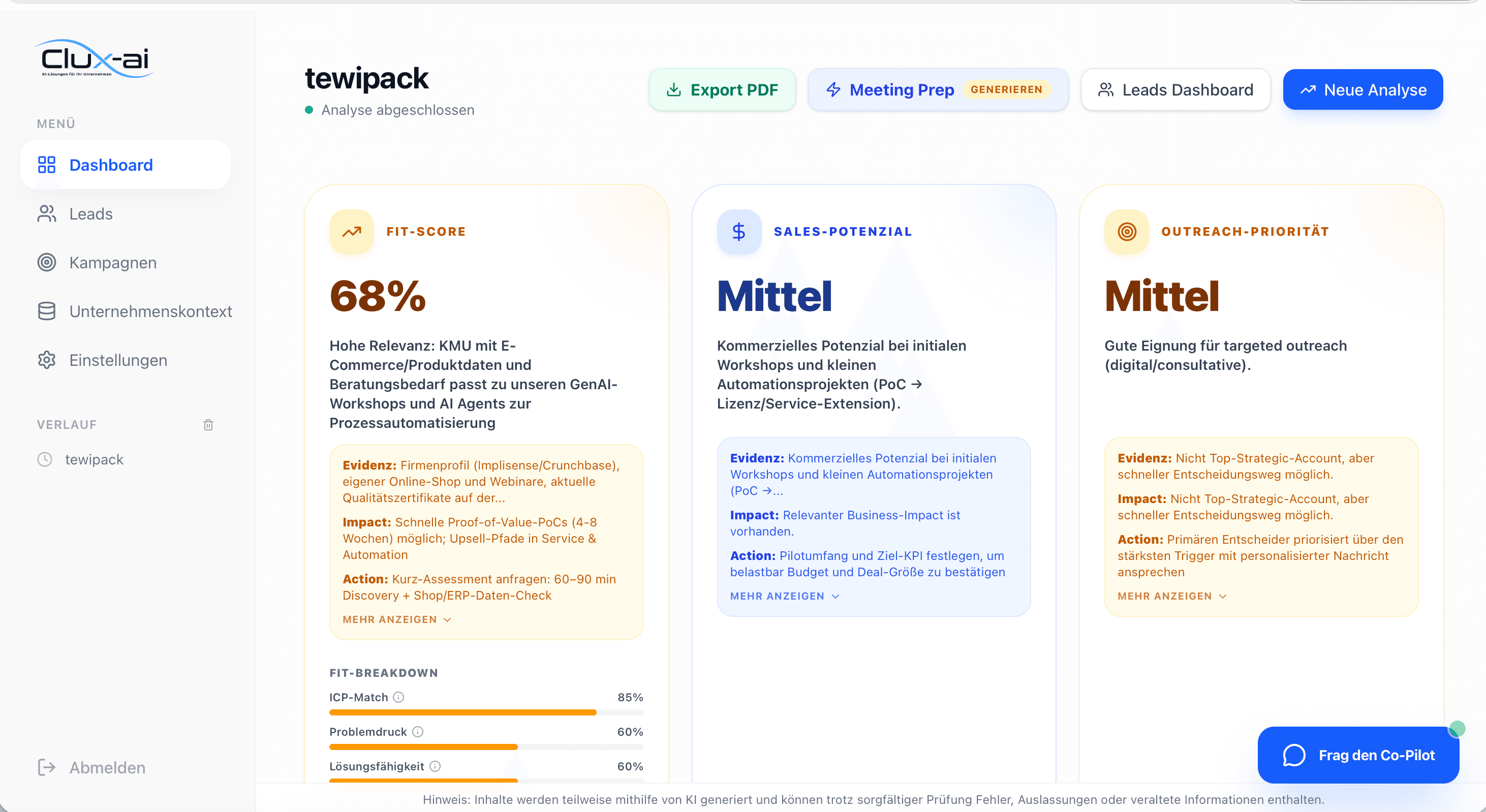 Clux AI Sales Agent Dashboard